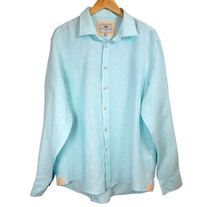 Report Collection 100% Linen Stripe Shirt Sz XL Beach Preppy Cape Cod Maritime